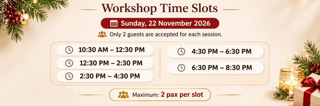 Christmas Candle DIY Workshop time slots for Sunday 22 November 2026, maximum two guests per slot