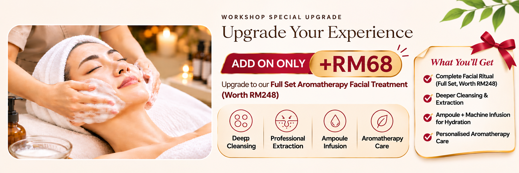 Secret Premium workshop special full aromatherapy facial upgrade add on RM68
